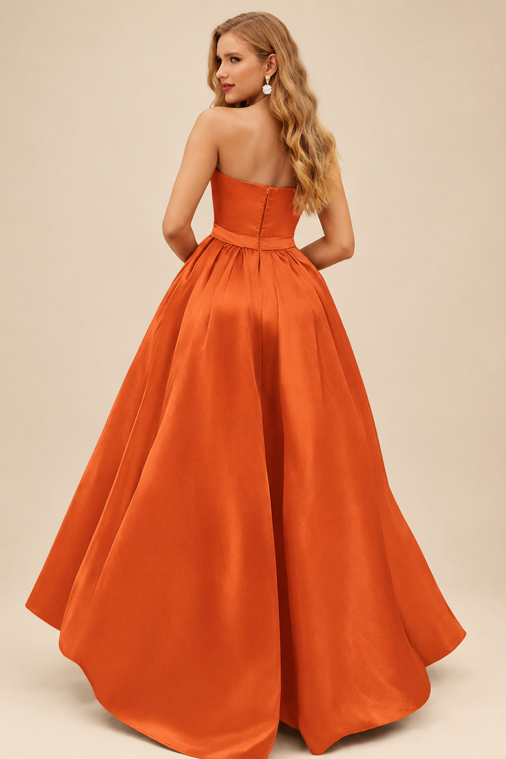 Rutipo Burnt Orange Ball-Gown/Princess Sleeveless Strapless Satin Asymmetrical Bridesmaid Dresses