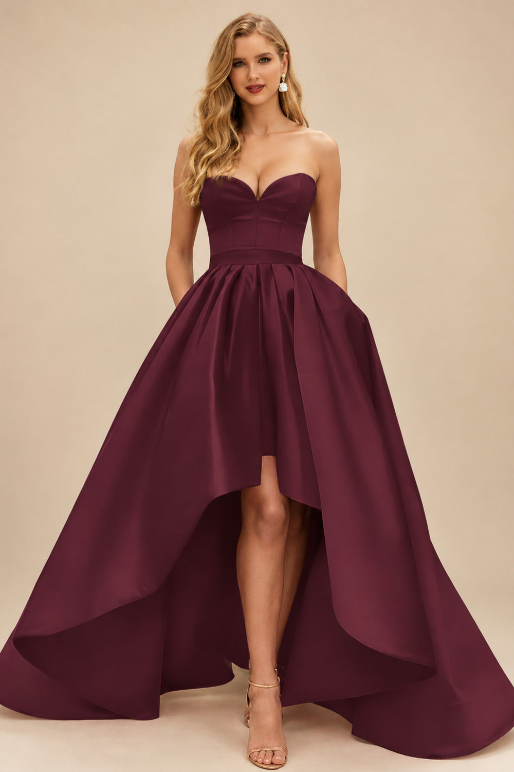 Rutipo Cabernet Ball-Gown/Princess Sleeveless Strapless Satin Asymmetrical Bridesmaid Dresses