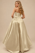 Rutipo Champagne Ball-Gown/Princess Sleeveless Strapless Satin Asymmetrical Bridesmaid Dresses