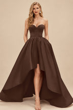 Rutipo Chocolate Ball-Gown/Princess Sleeveless Strapless Satin Asymmetrical Bridesmaid Dresses