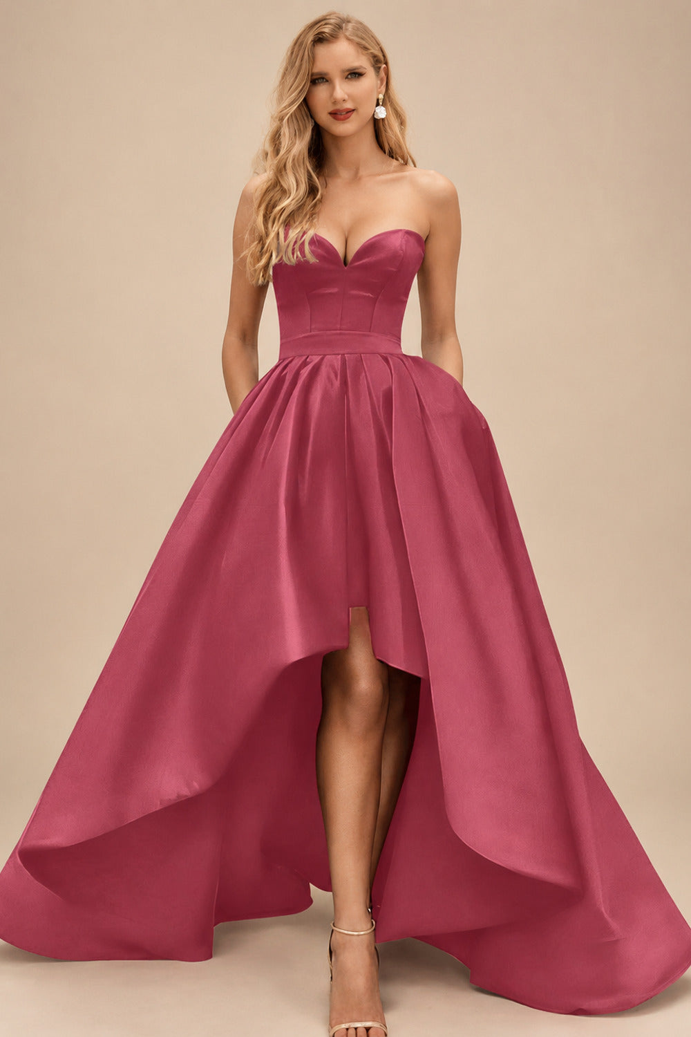 Rutipo Cinnamon Rose Ball-Gown/Princess Sleeveless Strapless Satin Asymmetrical Bridesmaid Dresses