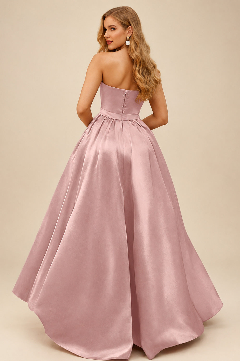 Rutipo Dusty Rose Ball-Gown/Princess Sleeveless Strapless Satin Asymmetrical Bridesmaid Dresses