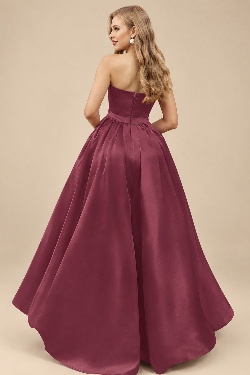 Rutipo Mulberry Ball-Gown/Princess Sleeveless Strapless Satin Asymmetrical Bridesmaid Dresses
