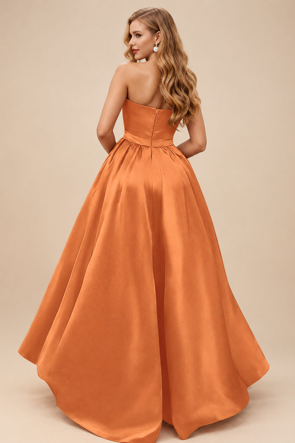 Rutipo Orange Ball-Gown/Princess Sleeveless Strapless Satin Asymmetrical Bridesmaid Dresses