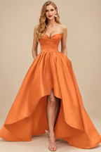 Rutipo Orange Ball-Gown/Princess Sleeveless Strapless Satin Asymmetrical Bridesmaid Dresses