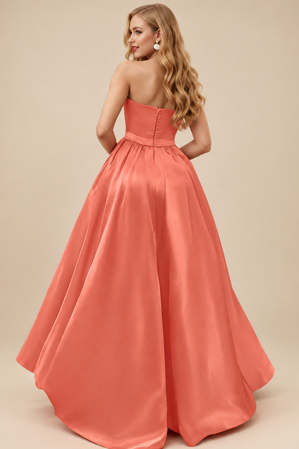 Rutipo Papaya Ball-Gown/Princess Sleeveless Strapless Satin Asymmetrical Bridesmaid Dresses