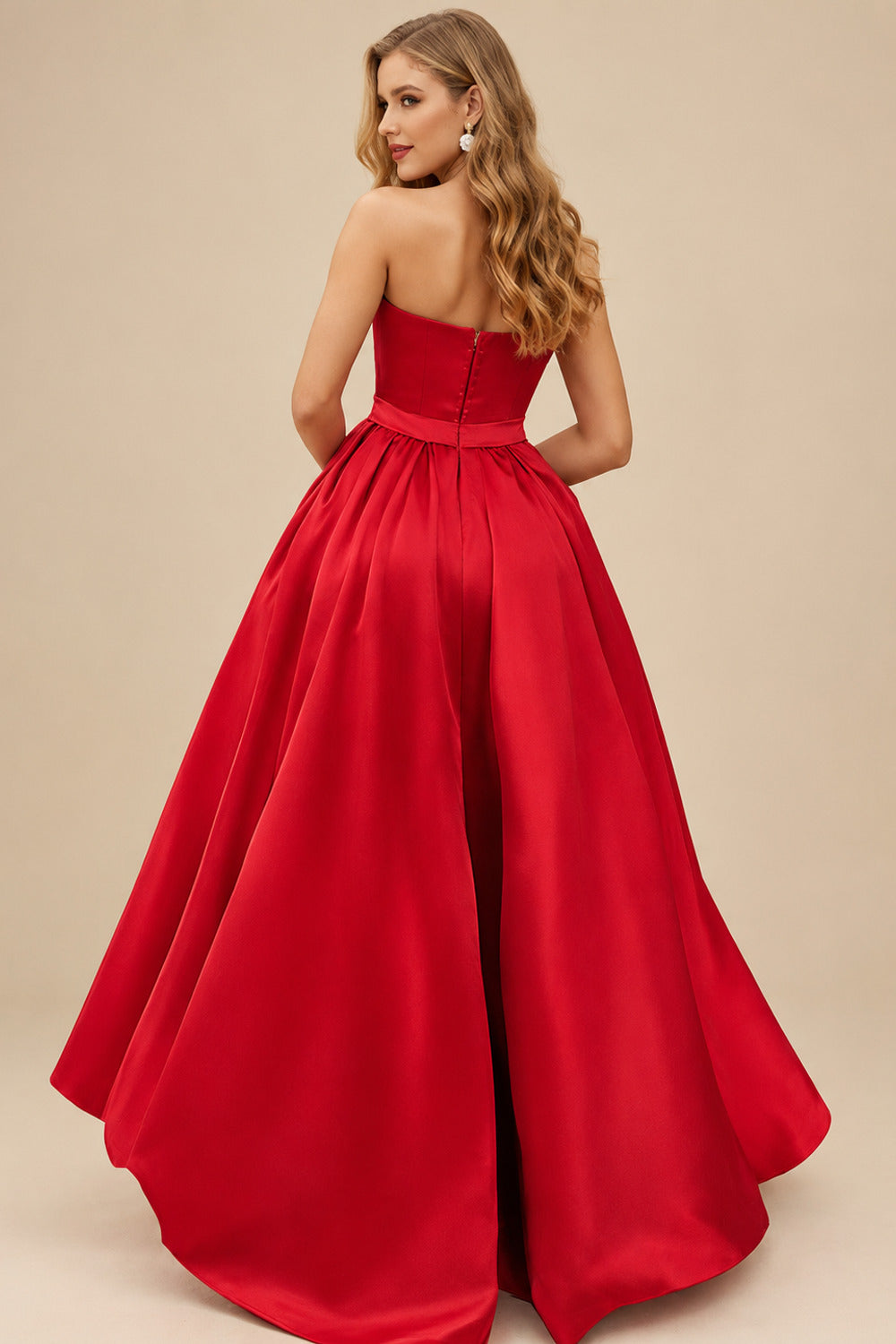 Rutipo Red Ball-Gown/Princess Sleeveless Strapless Satin Asymmetrical Bridesmaid Dresses