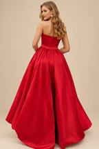 Rutipo Red Ball-Gown/Princess Sleeveless Strapless Satin Asymmetrical Bridesmaid Dresses