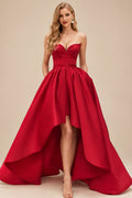 Rutipo Red Ball-Gown/Princess Sleeveless Strapless Satin Asymmetrical Bridesmaid Dresses