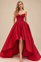 Rutipo Red Ball-Gown/Princess Sleeveless Strapless Satin Asymmetrical Bridesmaid Dresses