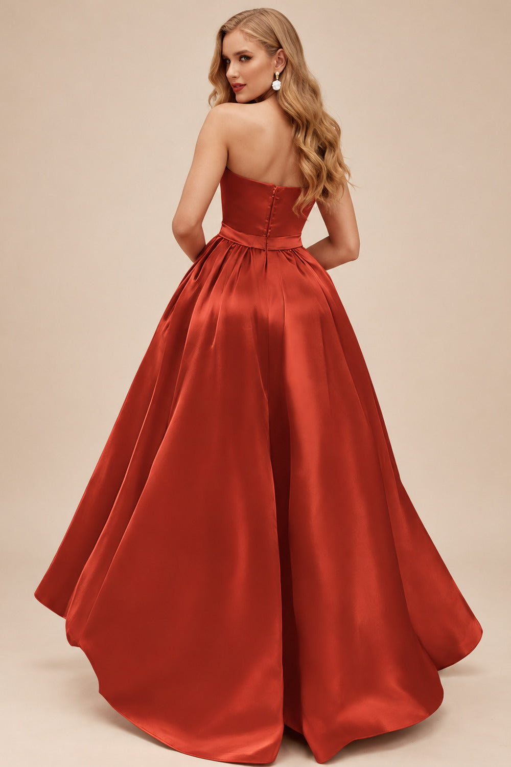 Rutipo Vermilion Ball-Gown/Princess Sleeveless Strapless Satin Asymmetrical Bridesmaid Dresses