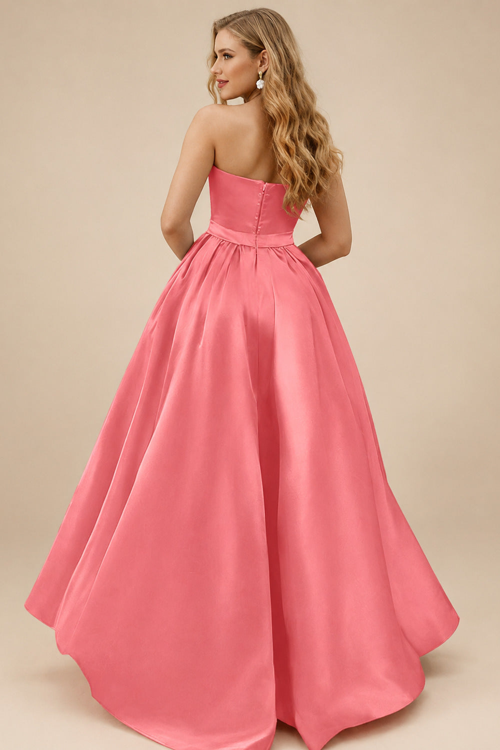 Rutipo Watermelon Ball-Gown/Princess Sleeveless Strapless Satin Asymmetrical Bridesmaid Dresses