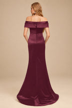 Rutipo Cabernet Trumpet/Mermaid Off-The-Shoulder Sleeveless Sweep Train Satin Bridesmaid Dresses