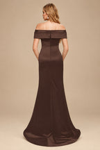 Rutipo Chocolate Trumpet/Mermaid Off-The-Shoulder Sleeveless Sweep Train Satin Bridesmaid Dresses