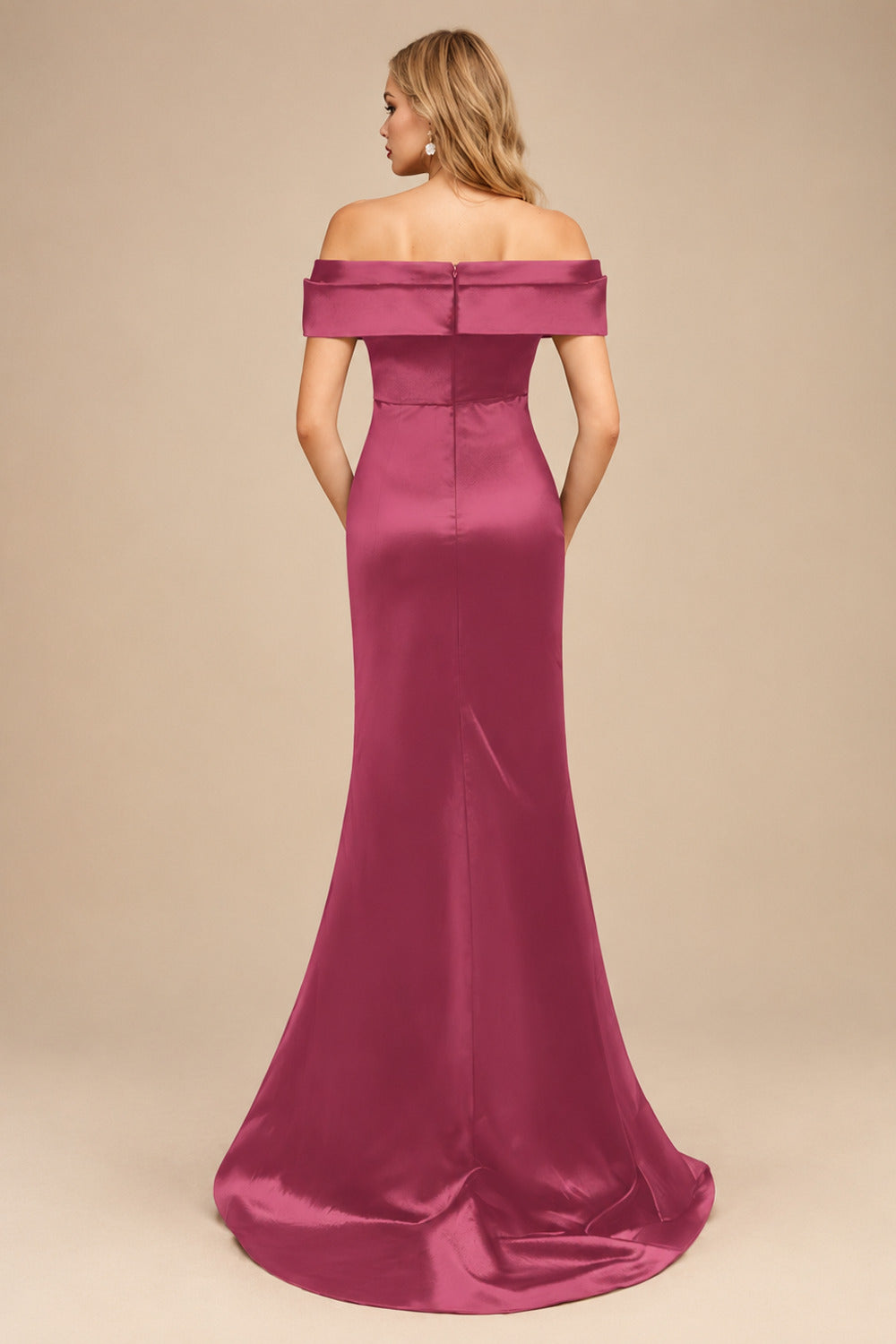 Rutipo Cinnamon Rose Trumpet/Mermaid Off-The-Shoulder Sleeveless Sweep Train Satin Bridesmaid Dresses