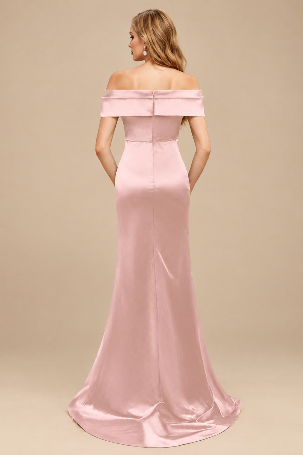 Rutipo Dusty Rose Trumpet/Mermaid Off-The-Shoulder Sleeveless Sweep Train Satin Bridesmaid Dresses