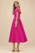 Rutipo As Picture A-Line Off-The-Shoulder Short Sleeves Tea-Length Elastic Satin Bridesmaid Dresses