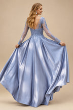 Rutipo As Picture Ball-Gown V-Neck Satin Lace Floor-Length Evening Dresses With Appliques Lace Beading