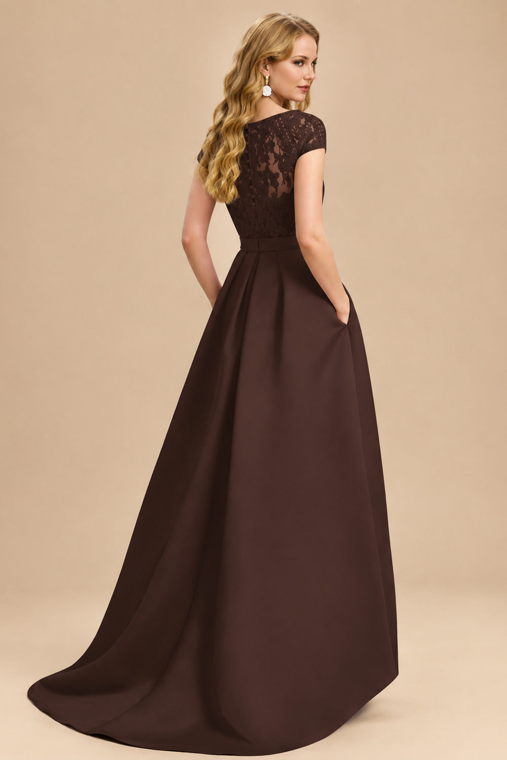Rutipo Chocolate Lace Elegant A-Line Evening Dresses With Beading Satin