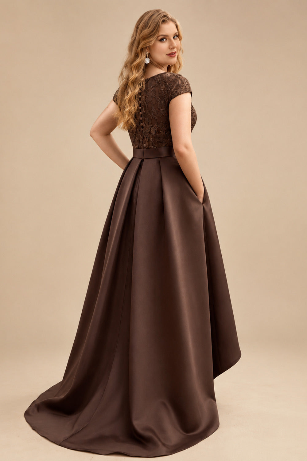 Rutipo Chocolate Lace Elegant A-Line Evening Dresses With Beading Satin