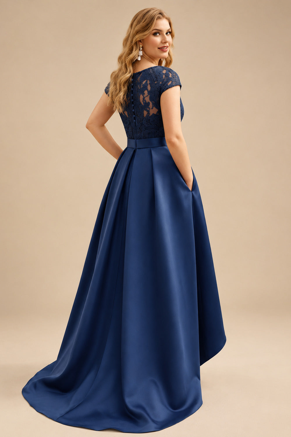 Rutipo Navy Blue Lace Elegant A-Line Evening Dresses With Beading Satin
