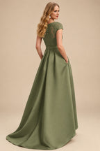 Rutipo Olive Green Lace Elegant A-Line Evening Dresses With Beading Satin