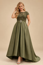 Rutipo Olive Green Lace Elegant A-Line Evening Dresses With Beading Satin