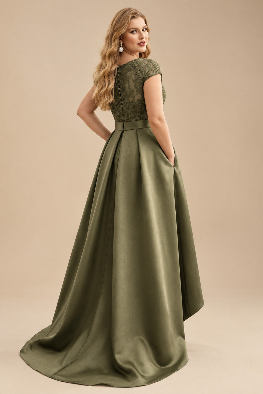 Rutipo Olive Green Lace Elegant A-Line Evening Dresses With Beading Satin
