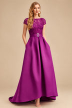 Rutipo Orchid Lace Elegant A-Line Evening Dresses With Beading Satin