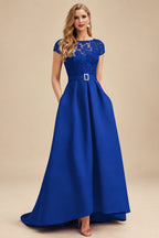 Rutipo Royal Blue Lace Elegant A-Line Evening Dresses With Beading Satin