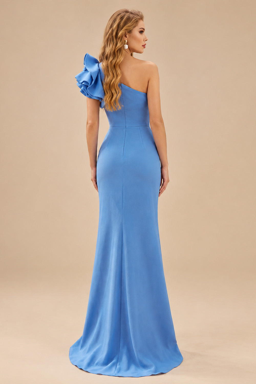 Rutipo As Picture One-Shoulder A-Line Ruffle Evening Dresses With Elastic Satin