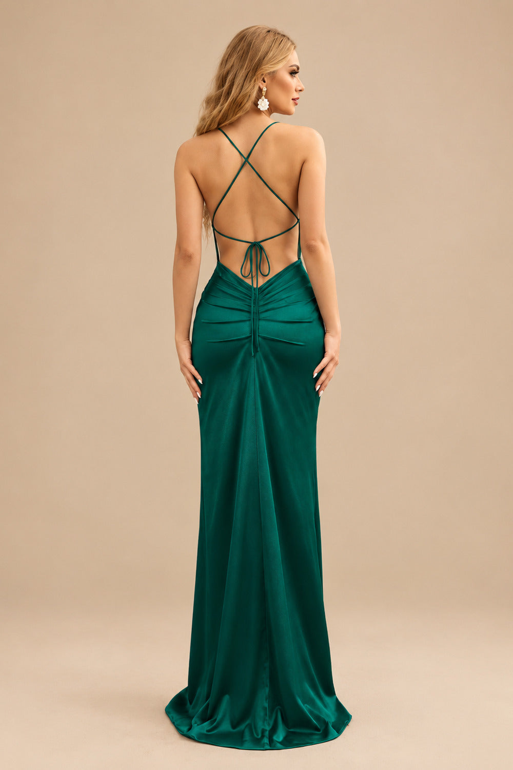 Rutipo Emerald Sheath/Column Cowl Neck Sleeveless Floor-Length Silk Like Satin Evening Dresses With Split Front