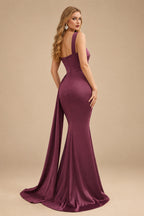 Rutipo Mulberry Trumpet/Mermaid One-Shoulder Sweep Train Stretch Satin Evening Dresses