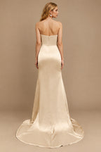 Rutipo Champagne Sheath/Column Halter Charmeuse Evening Dress With High Split