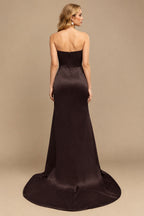 Rutipo Chocolate Sheath/Column Halter Charmeuse Evening Dress With High Split