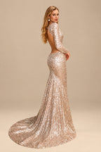 Rutipo As Picture Trumpet/Mermaid V-Neck Long Sleeves Sequined Evening Dresses With Back Hole
