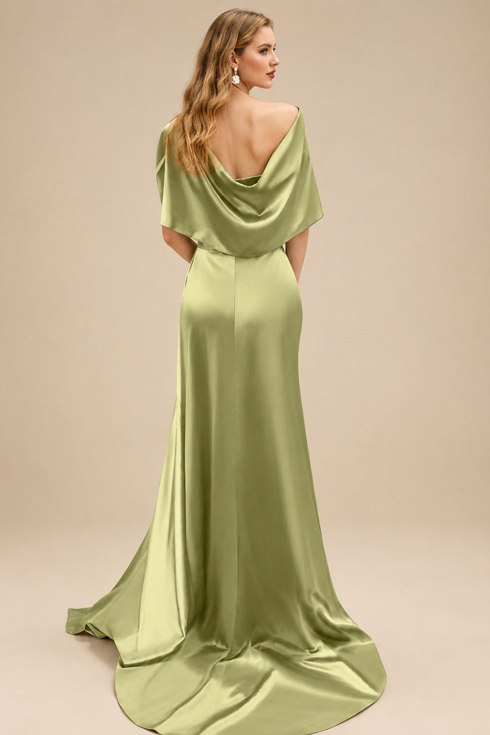 Rutipo As Picture Whimsical Bow Wrap Asymmetric Silk Like Satin Evening Dresses With Front Slit