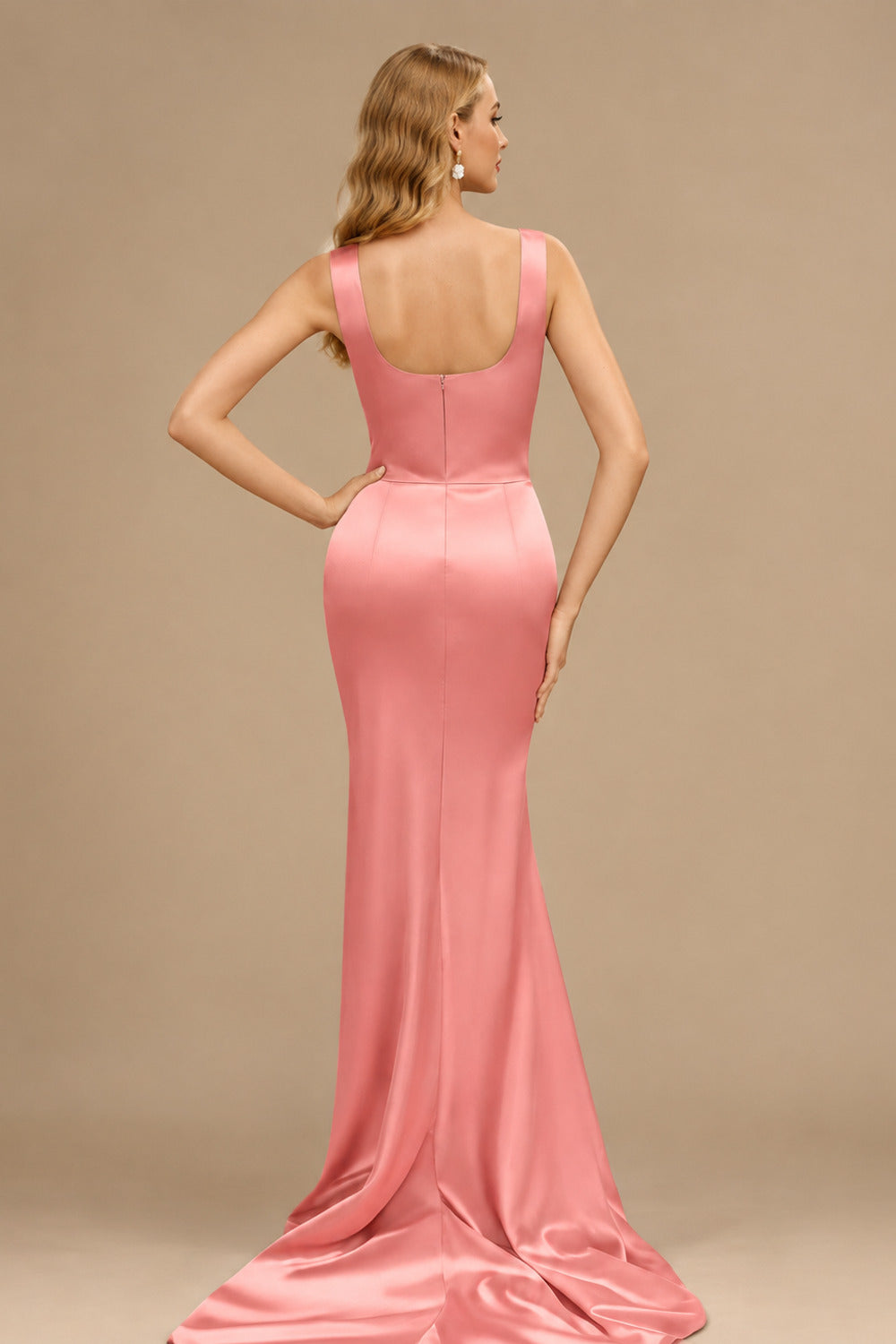 Rutipo Watermelon Square Neckline High Slit Evening Dresses