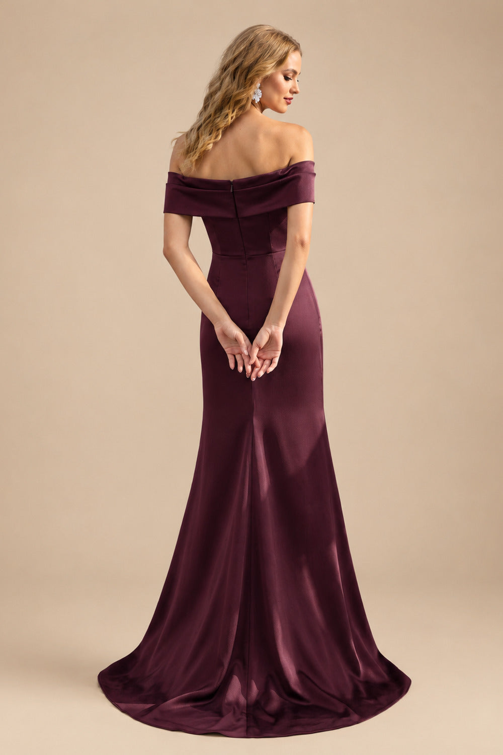 Rutipo Cabernet Seductive Bow Accented Waist Evening Dresses With Off-Shoulder Collar Draping