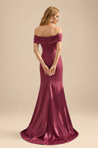 Rutipo Cinnamon Rose Seductive Bow Accented Waist Evening Dresses With Off-Shoulder Collar Draping
