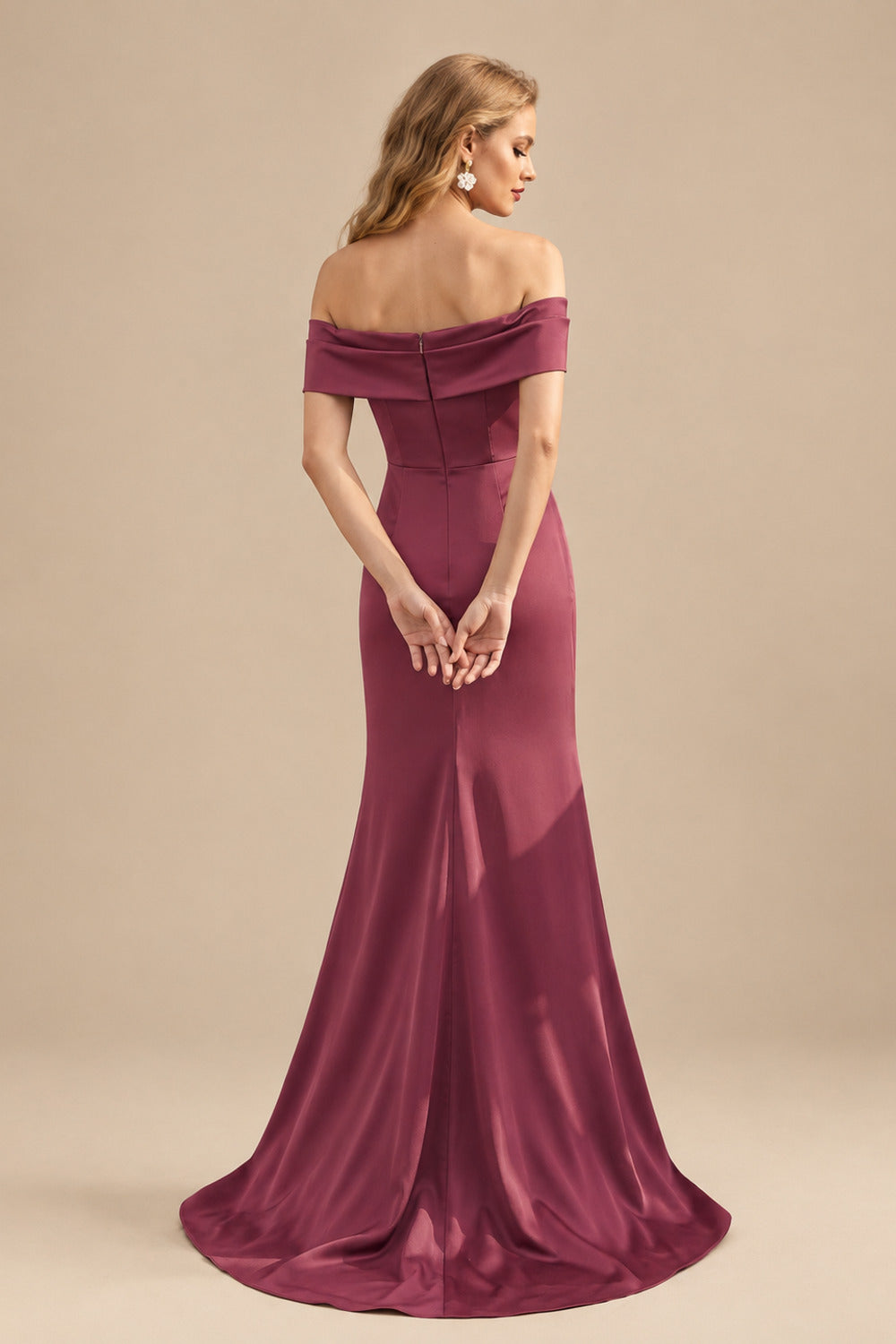 Rutipo Mulberry Seductive Bow Accented Waist Evening Dresses With Off-Shoulder Collar Draping