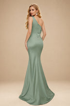 Rutipo As Picture Sheath One-Shoulder Sleeveless Sweep Train Crepe Satin Evening Dresses