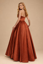 Rutipo Terracotta Strapless A-Line Satin Slit Evening Dresses