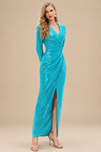 Rutipo Pool Sheath/Column V-Neck Long Sleeves Ankle-Length Sequined Evening Dresses