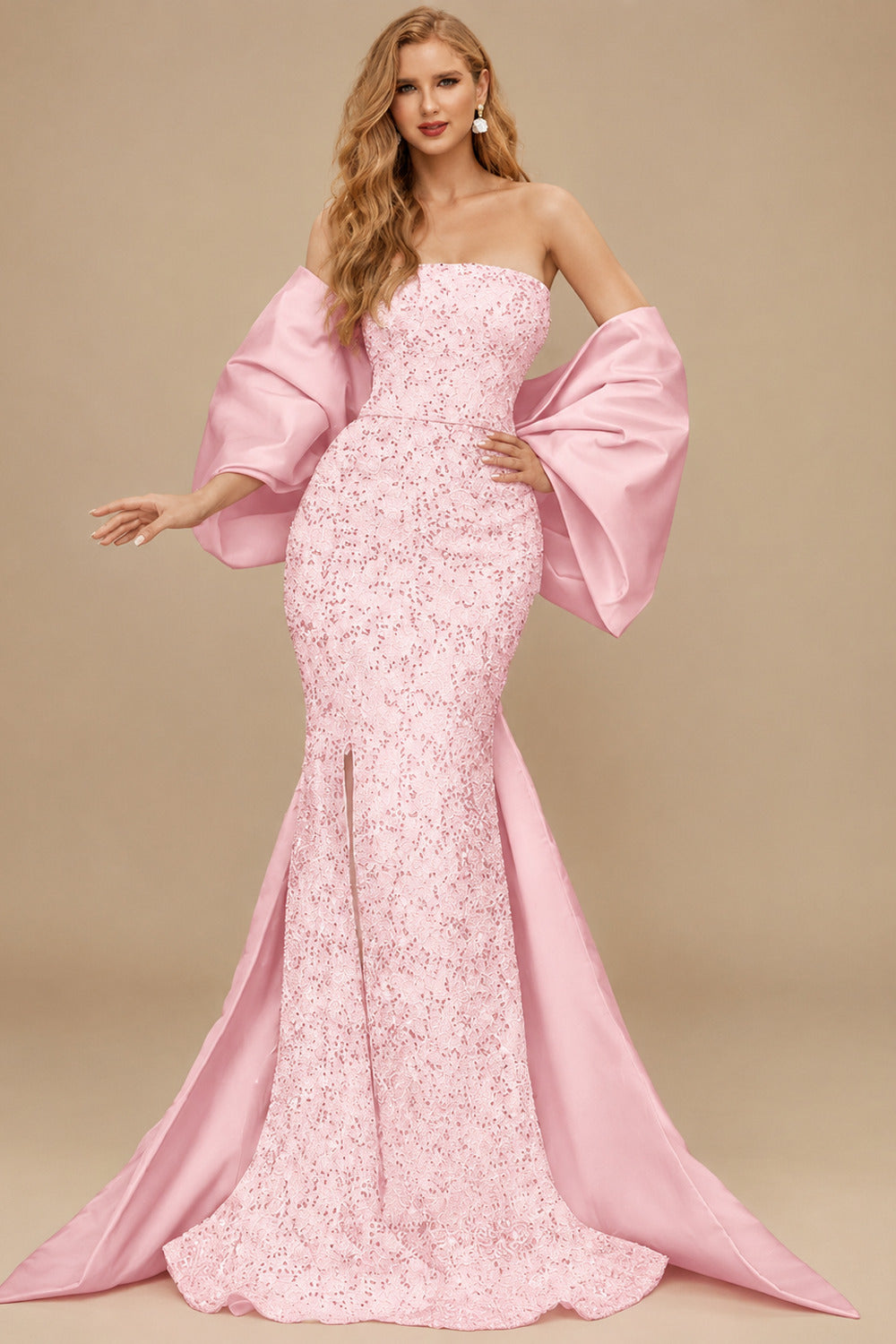 Rutipo Blushing Pink Trumpet/Mermaid Off-The-Shoulder Sequined Evening Dresses With Split Front