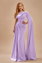 Rutipo Lilac Sheath/Column Asymmetrical Short Sleeves Crepe Satin Evening Dresses