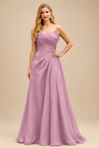 Rutipo Mauve A-Line Cowl Neck Sleeveless Court Train Satin Evening Dresses With Pleated/High Split