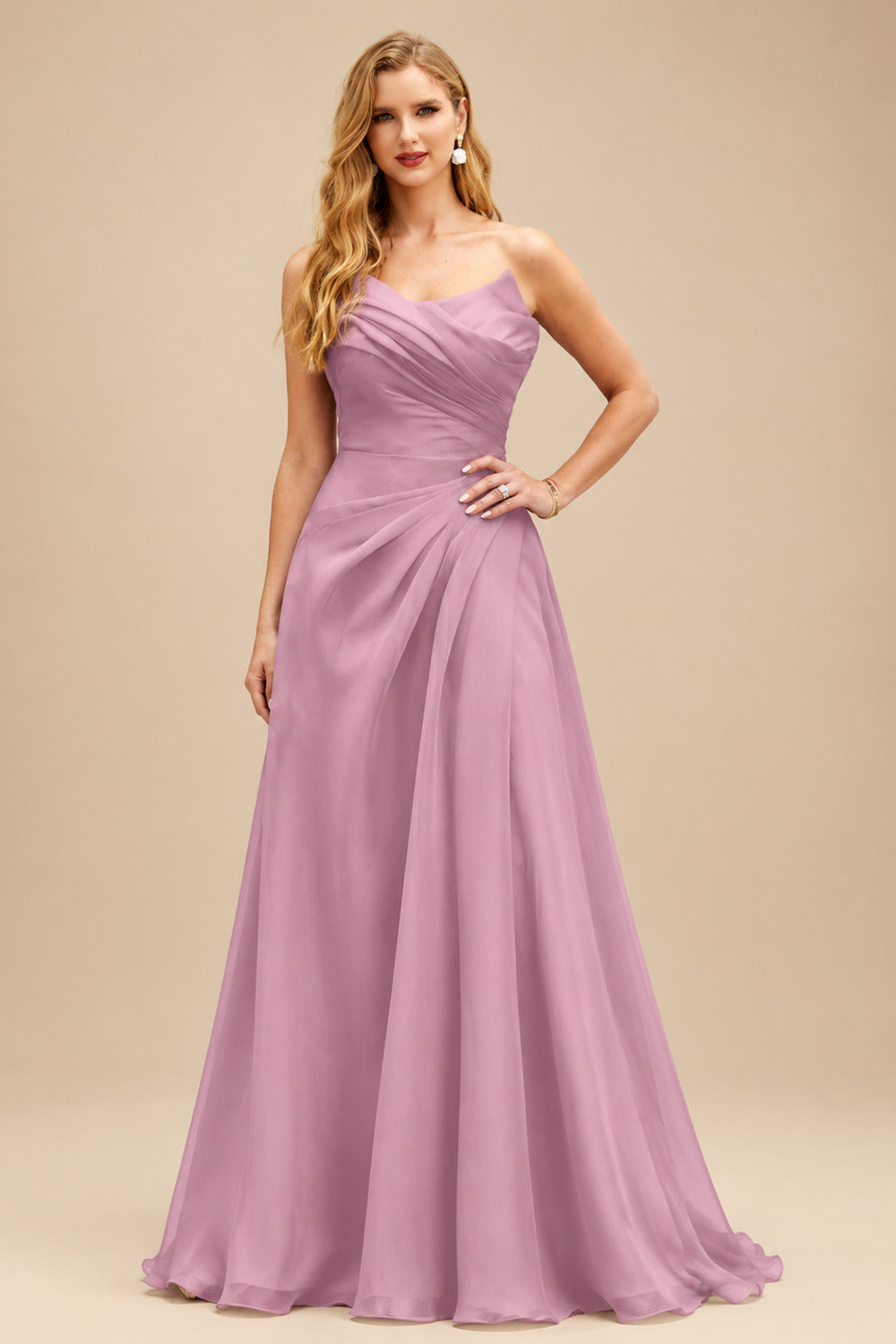 Rutipo Mauve A-Line Cowl Neck Sleeveless Court Train Satin Evening Dresses With Pleated/High Split