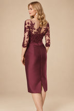 Rutipo Cabernet Sheath/Column Illusion Neck Knee-Length Satin Mother Of The Bride Dresses With Lace