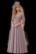 Rutipo Dusk A-Line Scoop Neck Long Sleeves Asymmetrical Chiffon Mother Of The Bride Dresses With Lace
